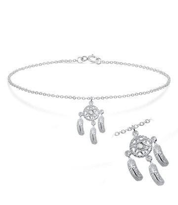 Dream Cather with Tiny Rhinestone Silver Anklet ANK-190